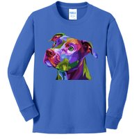 American Pitbull Terrier Pop Art Portrait For Dog Owners Gift Kids Long Sleeve Shirt