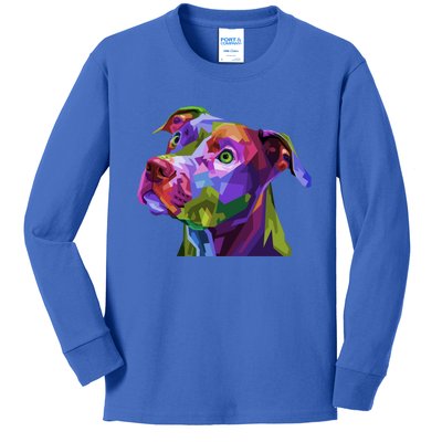 American Pitbull Terrier Pop Art Portrait For Dog Owners Gift Kids Long Sleeve Shirt