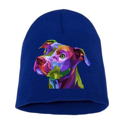 American Pitbull Terrier Pop Art Portrait For Dog Owners Gift Short Acrylic Beanie