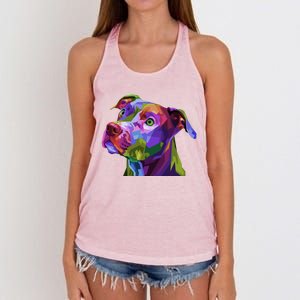 American Pitbull Terrier Pop Art Portrait For Dog Owners Gift Women's Knotted Racerback Tank