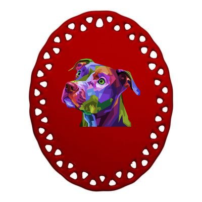 American Pitbull Terrier Pop Art Portrait For Dog Owners Gift Ceramic Oval Ornament