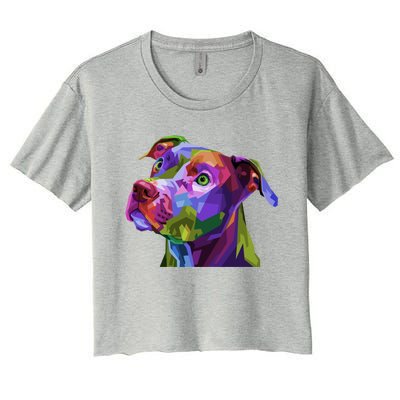 American Pitbull Terrier Pop Art Portrait For Dog Owners Gift Women's Crop Top Tee