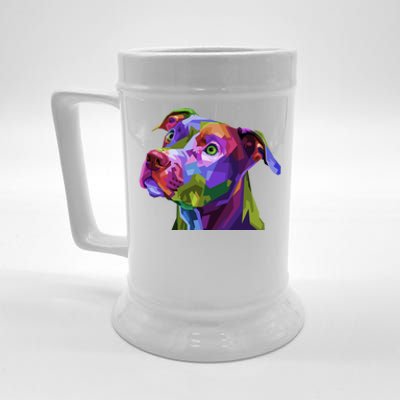 American Pitbull Terrier Pop Art Portrait For Dog Owners Gift Beer Stein