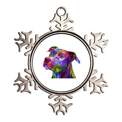 American Pitbull Terrier Pop Art Portrait For Dog Owners Gift Metallic Star Ornament