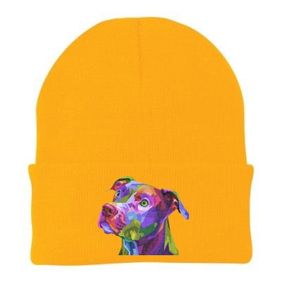 American Pitbull Terrier Pop Art Portrait For Dog Owners Knit Cap Winter Beanie