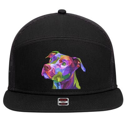 American Pitbull Terrier Pop Art Portrait For Dog Owners 7 Panel Mesh Trucker Snapback Hat