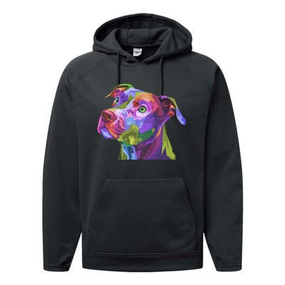 American Pitbull Terrier Pop Art Portrait For Dog Owners Performance Fleece Hoodie