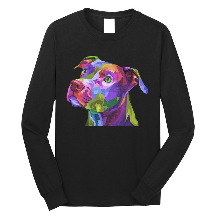 American Pitbull Terrier Pop Art Portrait For Dog Owners Long Sleeve Shirt