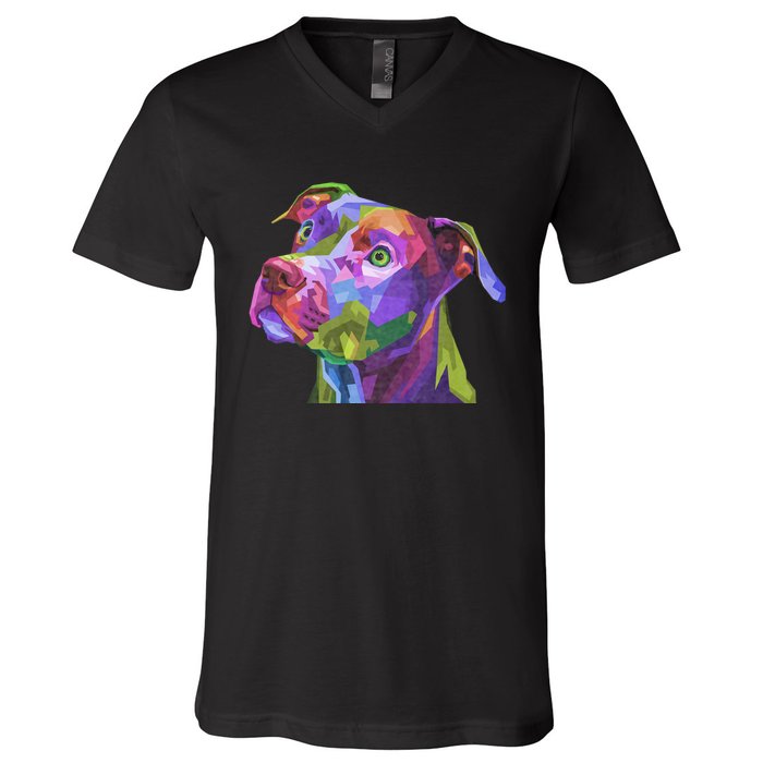 American Pitbull Terrier Pop Art Portrait For Dog Owners V-Neck T-Shirt