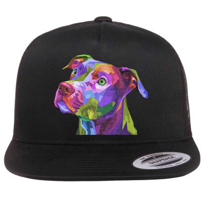 American Pitbull Terrier Pop Art Portrait For Dog Owners Flat Bill Trucker Hat