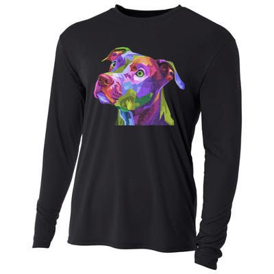 American Pitbull Terrier Pop Art Portrait For Dog Owners Cooling Performance Long Sleeve Crew