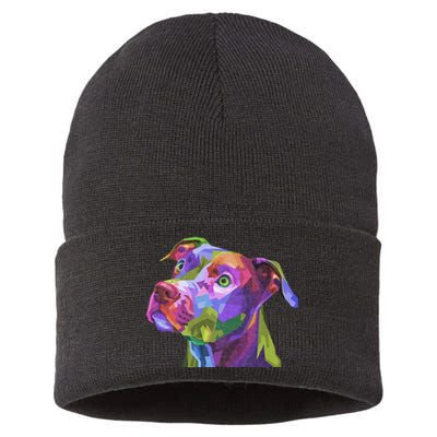 American Pitbull Terrier Pop Art Portrait For Dog Owners Sustainable Knit Beanie