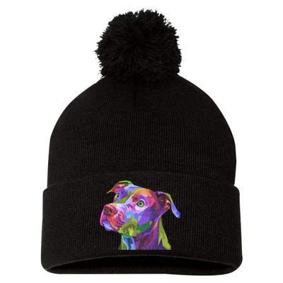 American Pitbull Terrier Pop Art Portrait For Dog Owners Pom Pom 12in Knit Beanie