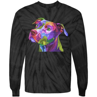 American Pitbull Terrier Pop Art Portrait For Dog Owners Tie-Dye Long Sleeve Shirt