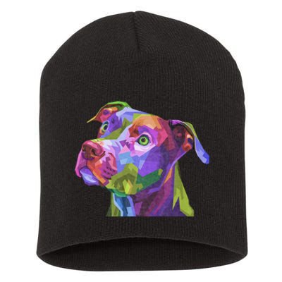 American Pitbull Terrier Pop Art Portrait For Dog Owners Short Acrylic Beanie