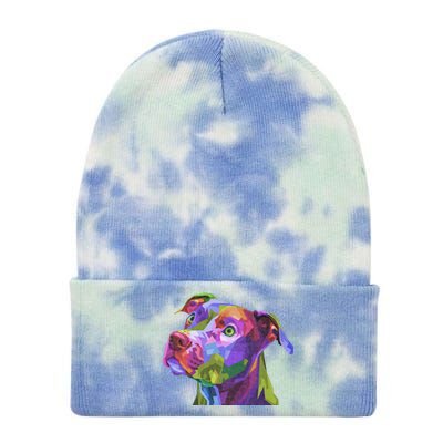 American Pitbull Terrier Pop Art Portrait For Dog Owners Tie Dye 12in Knit Beanie