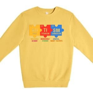 Autism Periodic Table Elements Gold Titanium Samarium Autism Awareness Premium Crewneck Sweatshirt