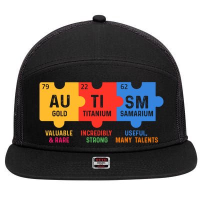Autism Periodic Table Elements Gold Titanium Samarium Autism Awareness 7 Panel Mesh Trucker Snapback Hat