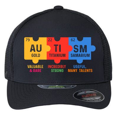 Autism Periodic Table Elements Gold Titanium Samarium Autism Awareness Flexfit Unipanel Trucker Cap