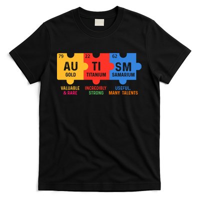 Autism Periodic Table Elements Gold Titanium Samarium Autism Awareness T-Shirt