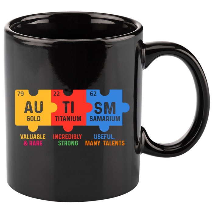 Autism Periodic Table Elements Gold Titanium Samarium Autism Awareness 11oz C Handle Ceramic Mug