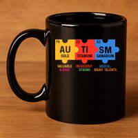 Autism Periodic Table Elements Gold Titanium Samarium Autism Awareness 11oz C Handle Ceramic Mug