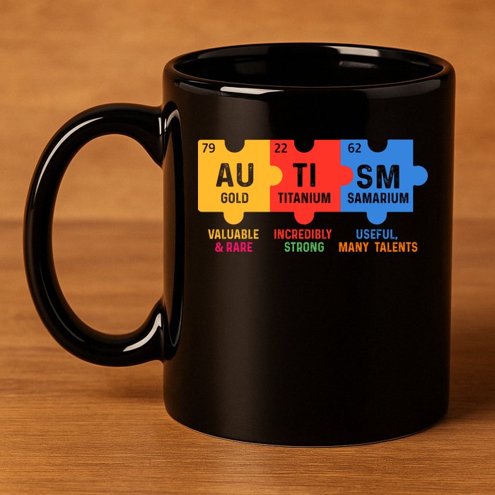 Autism Periodic Table Elements Gold Titanium Samarium Autism Awareness 11oz C Handle Ceramic Mug