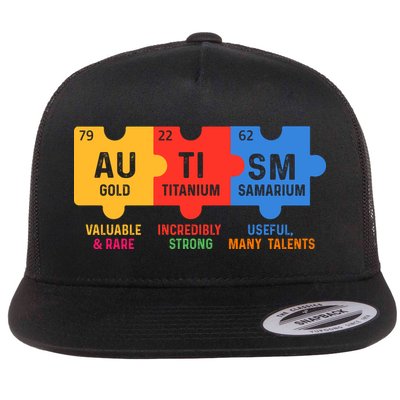 Autism Periodic Table Elements Gold Titanium Samarium Autism Awareness Flatbill Hat