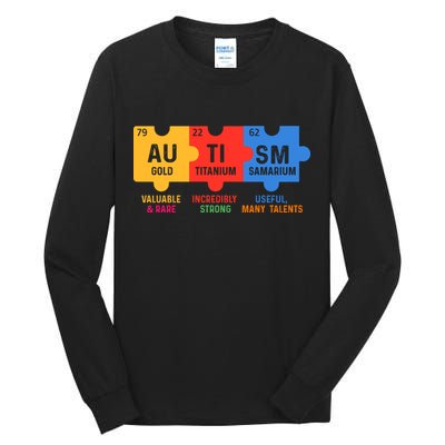 Autism Periodic Table Elements Gold Titanium Samarium Autism Awareness Tall Long Sleeve T-Shirt