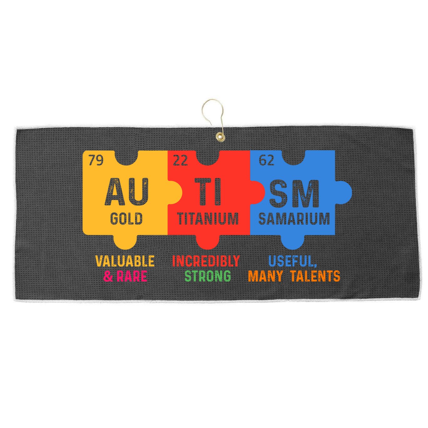 Autism Periodic Table Elements Gold Titanium Samarium Autism Awareness Large Microfiber Waffle Golf Towel