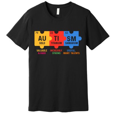 Autism Periodic Table Elements Gold Titanium Samarium Autism Awareness Premium T-Shirt