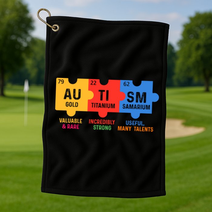 Autism Periodic Table Elements Gold Titanium Samarium Autism Awareness Golf Towel