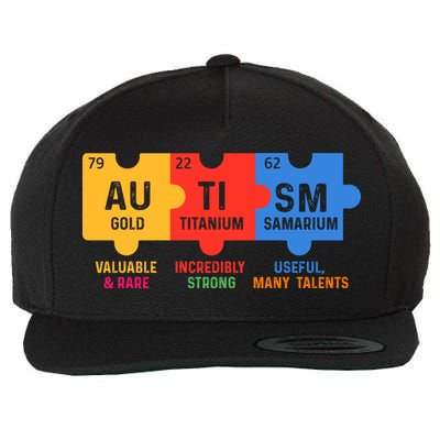 Autism Periodic Table Elements Gold Titanium Samarium Autism Awareness Wool Snapback Cap