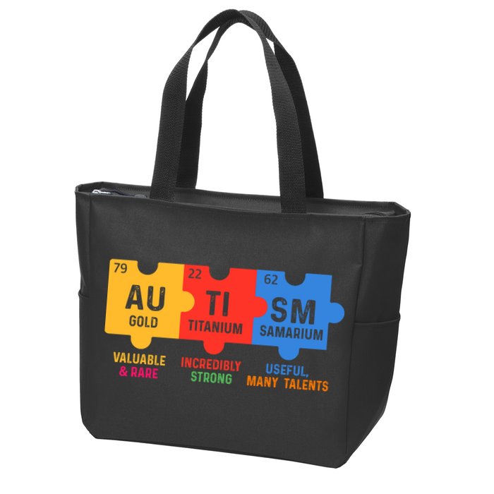 Autism Periodic Table Elements Gold Titanium Samarium Autism Awareness Zip Tote Bag