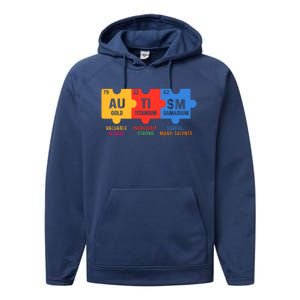 Autism Periodic Table Elements Gold Titanium Samarium Autism Awareness Performance Fleece Hoodie