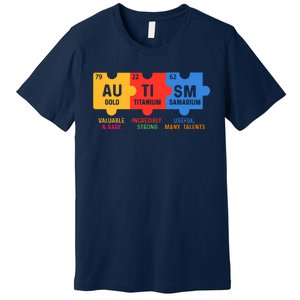 Autism Periodic Table Elements Gold Titanium Samarium Autism Awareness Premium T-Shirt