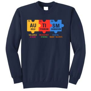 Autism Periodic Table Elements Gold Titanium Samarium Autism Awareness Tall Sweatshirt