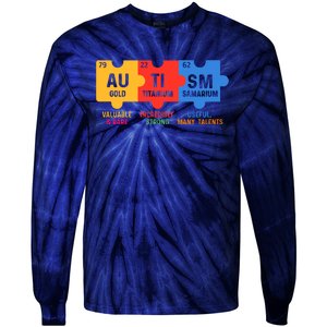 Autism Periodic Table Elements Gold Titanium Samarium Autism Awareness Tie-Dye Long Sleeve Shirt