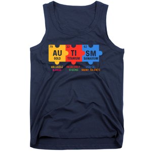 Autism Periodic Table Elements Gold Titanium Samarium Autism Awareness Tank Top