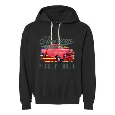 American Pickup Truck Adults Teens Garment-Dyed Fleece Hoodie