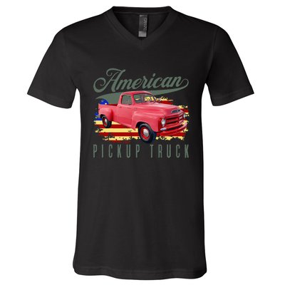 American Pickup Truck Adults Teens V-Neck T-Shirt