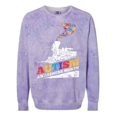 Autism Puzzle Train Toy Gift Support Autism Awareness Great Gift Colorblast Crewneck Sweatshirt