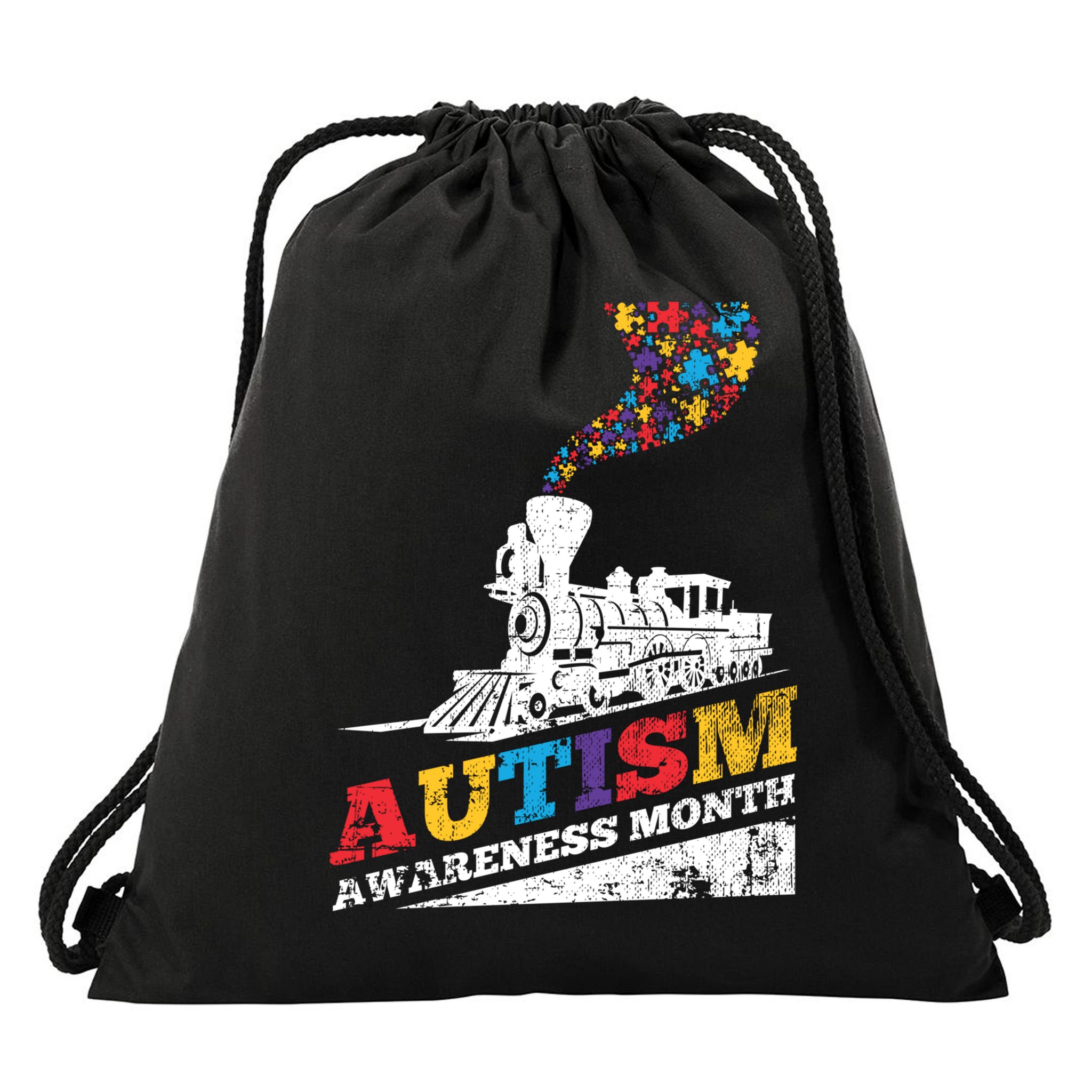 Autism Puzzle Train Toy Gift Support Autism Awareness Great Gift Drawstring Bag