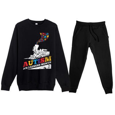 Autism Puzzle Train Toy Gift Support Autism Awareness Great Gift Premium Crewneck Sweatsuit Set