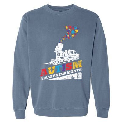 Autism Puzzle Train Toy Gift Support Autism Awareness Great Gift Garment-Dyed Sweatshirt