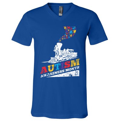 Autism Puzzle Train Toy Gift Support Autism Awareness Great Gift V-Neck T-Shirt