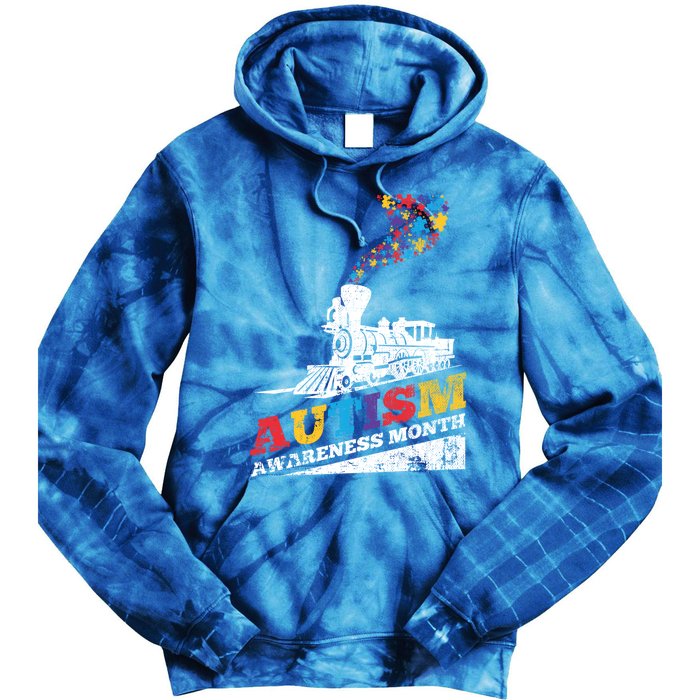 Autism Puzzle Train Toy Gift Support Autism Awareness Great Gift Tie Dye Hoodie