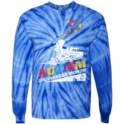 Autism Puzzle Train Toy Gift Support Autism Awareness Great Gift Tie-Dye Long Sleeve Shirt