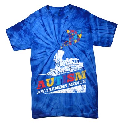 Autism Puzzle Train Toy Gift Support Autism Awareness Great Gift Tie-Dye T-Shirt