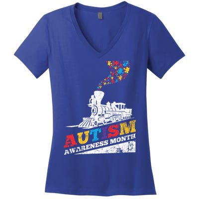 Autism Puzzle Train Toy Gift Support Autism Awareness Great Gift Women's V-Neck T-Shirt